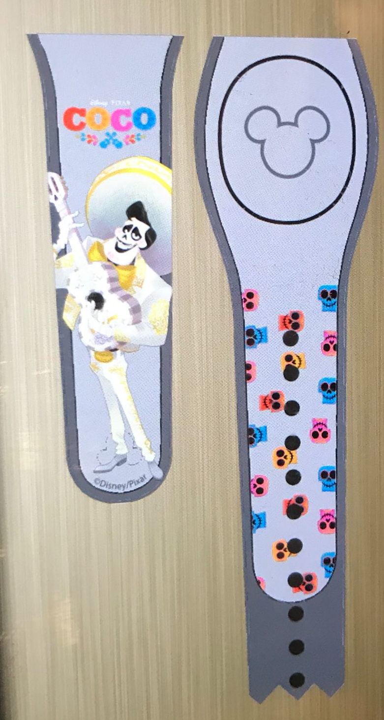 Four Pixar Coco MagicBands design appear at On Demand stations